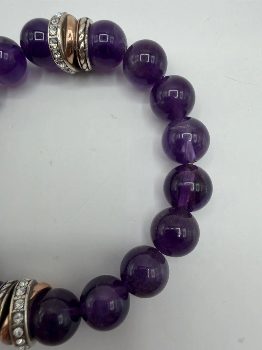 Brighton Neptunes Ring Beaded Purple Agate Stretch Band Bracelet